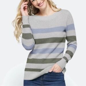 Market & Spruce Women's Blue and Olive Striped Sweater